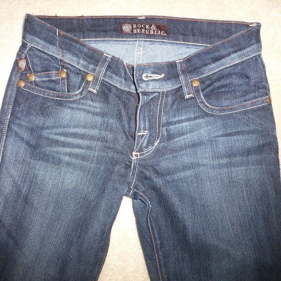 ROCK & REPUBLIC off white rhinestones "Kasandra" boot cut dark wash jeans - Picture 4 of 14